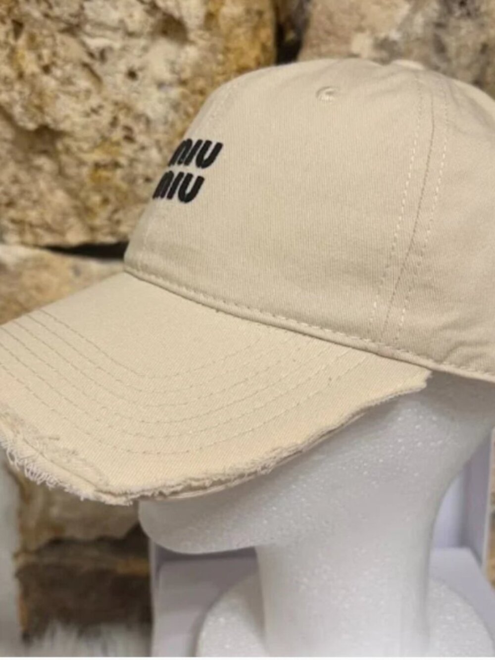 Beige Distressed Baseball Cap Adjustable Cotton Dad Hat Casual Streetwear